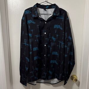 Manfinity Black and Blue Patterned Shirt